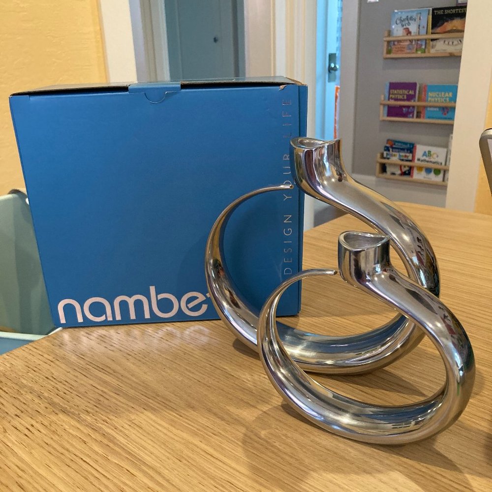 Nambe Globe Candlesticks with Champagne Tapers